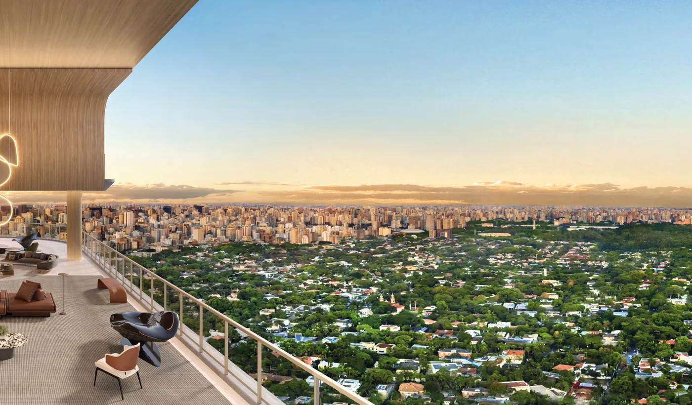 Perspectiva ilustrada da unidade casa do 56º pavimento, com vista para a cidade — EPIC