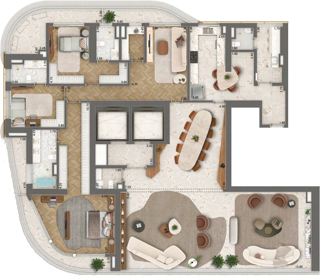 Planta Torre 1 · final 2 — 339 m² (331 + 8 de hall), 3 suítes + sala íntima + cozinha ampliada + copa noturna
