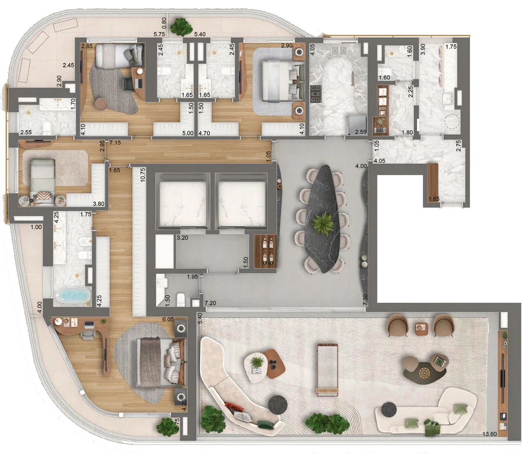 Planta Torre 1 · final 2 — 339 m² (331 + 8 de hall), 4 suítes