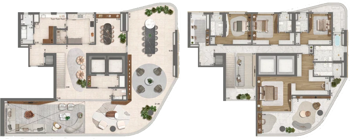 Planta Final 1 · 54º a 57º pavimentos — 576,5 m² (569,5 + 7 de hall), Duplex · pavimento inferior com 4 suítes, office e sala íntima